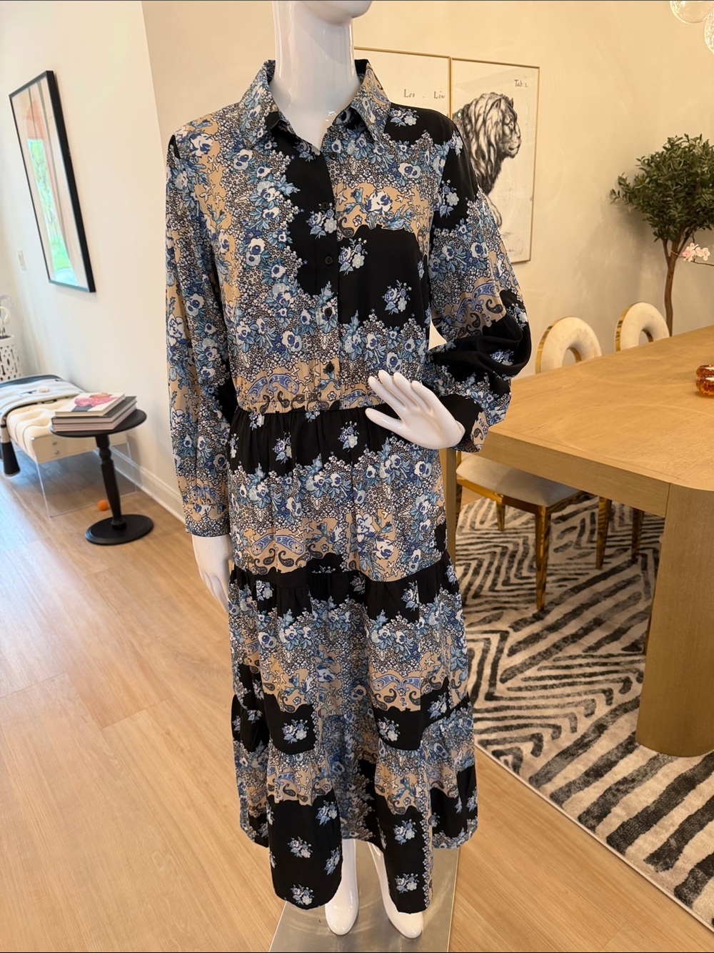 365 Destination Blue/Black Floral Maxi shirt Dress